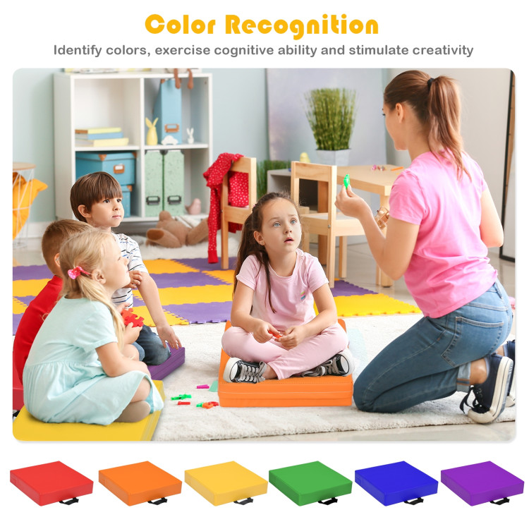 6 Pieces 15 Inches Square Toddler Floor Cushions Flexible Soft Foam Seating with Handles-MulticolorCostway Gallery View 9 of 11