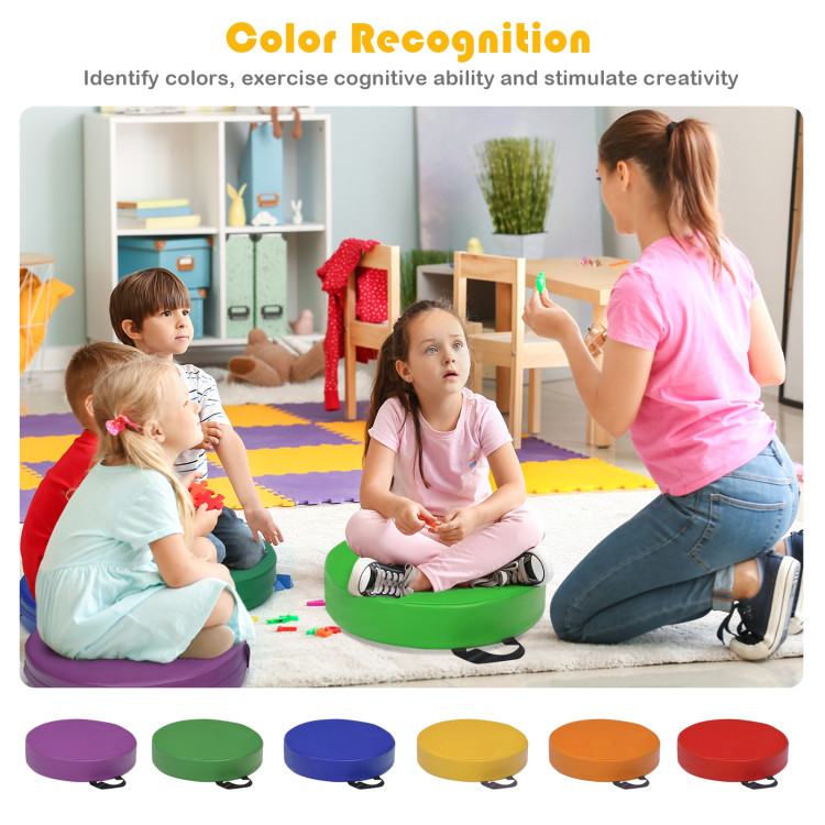 6 Pieces 15 Inch Round Toddler Floor Cushions-MulticolorCostway Gallery View 11 of 12