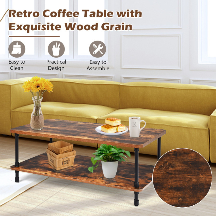 Industrial Vintage Coffee Table with 2-Tier Storage ShelfCostway Gallery View 4 of 11