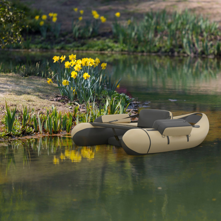 Inflatable Fishing Float Tube with Pump Storage Pockets and Fish Ruler-BeigeCostway Gallery View 7 of 12