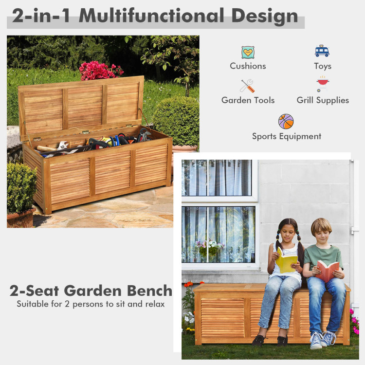 47 Gallon Acacia Wood Storage Bench Box for Patio Garden DeckCostway Gallery View 3 of 12