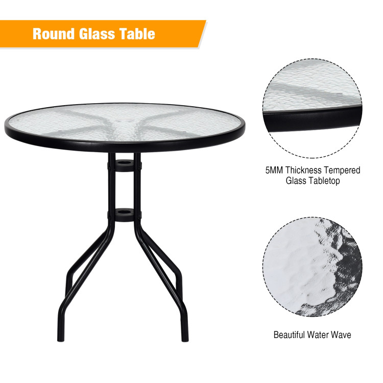32 Inch Outdoor Patio Round Tempered Glass Top Table with Umbrella HoleCostway Gallery View 10 of 12