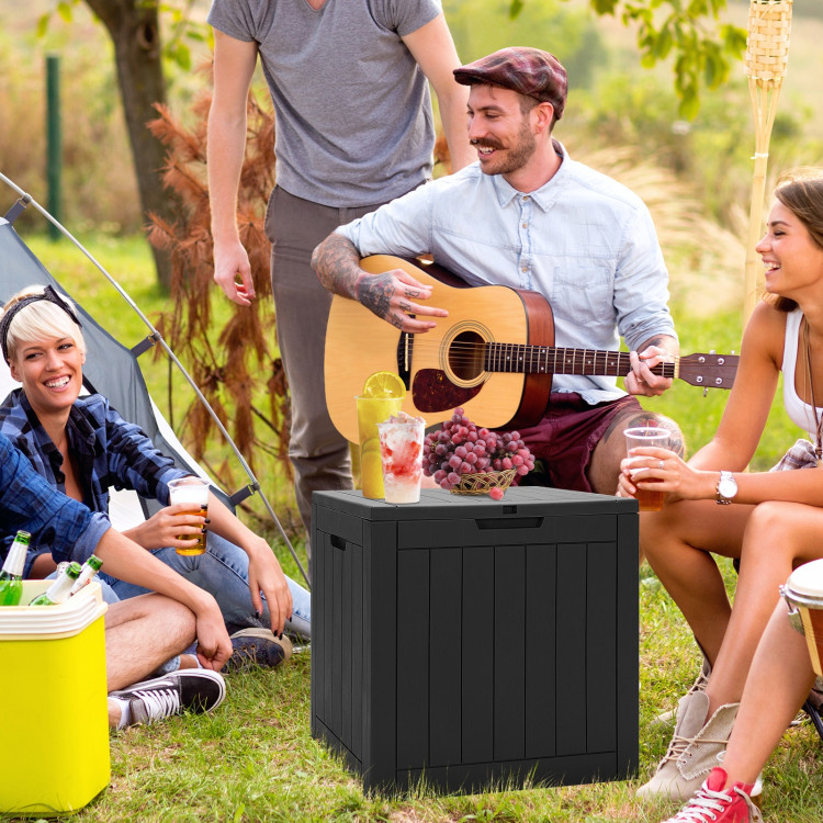 30 Gallon Deck Box Storage Container Seating Tools-Black | Costway