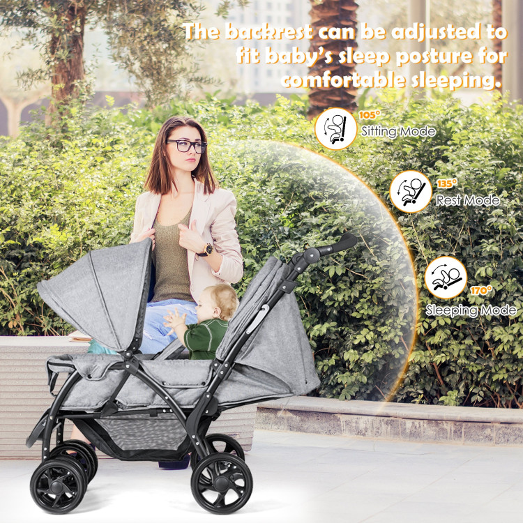 Foldable Lightweight Front Back Seats Double Baby Stroller-GrayCostway Gallery View 7 of 10