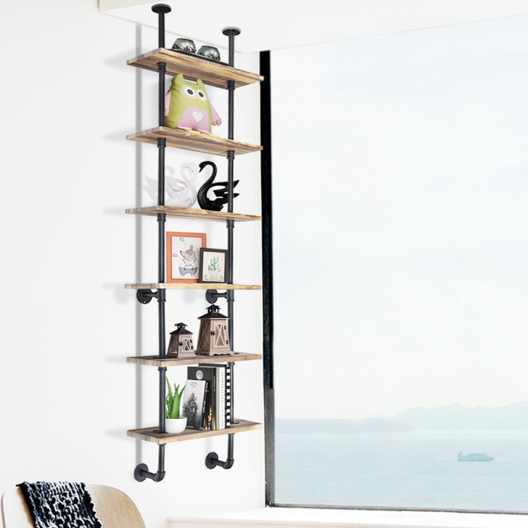 2 Tiered Industrial Pipe Bathroom Shelves Wall Mounted with 2