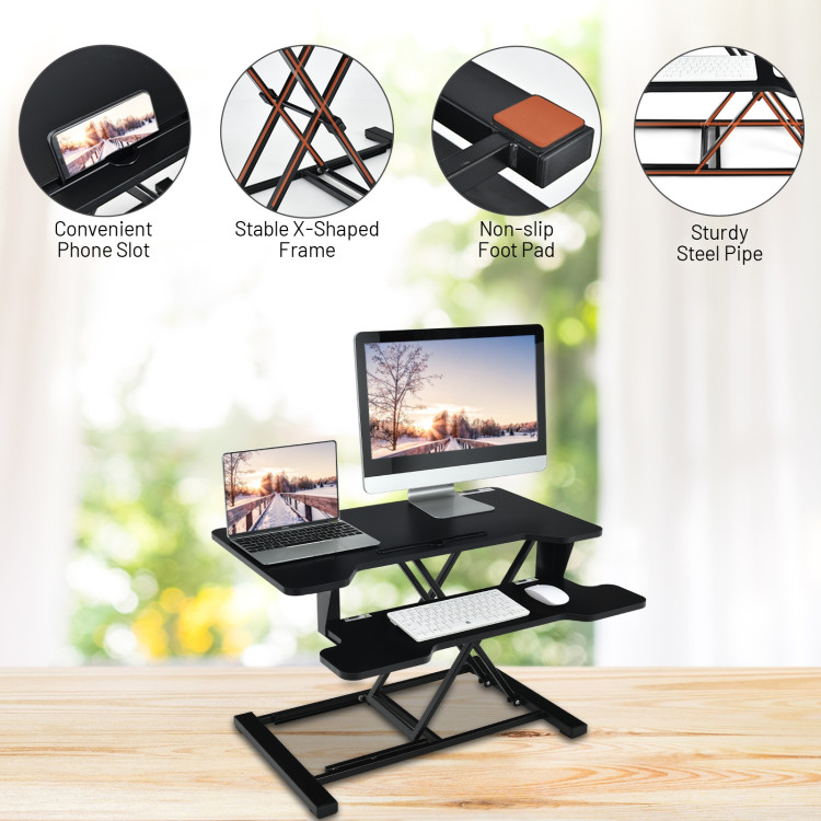 Height Adjustable Standing Desk Converter with Removable Keyboard Tray-BlackCostway Gallery View 12 of 12