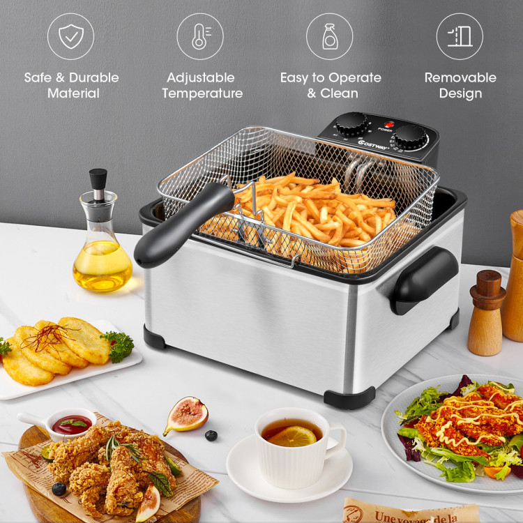 Electric Deep Fryer 5.3QT/21-Cup Stainless Steel 1700W with Triple BasketCostway Gallery View 5 of 13