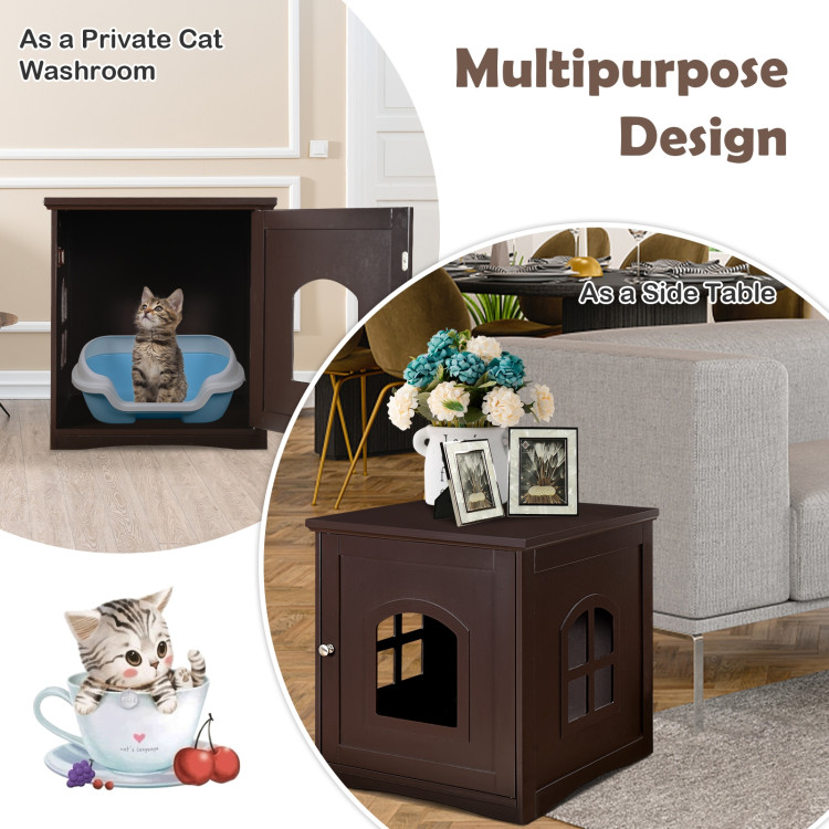 Side Table Nightstand Decorative Cat House-BrownCostway Gallery View 10 of 10
