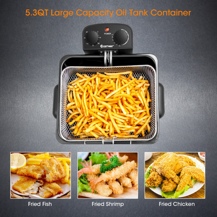 Electric Deep Fryer 5.3QT/21-Cup Stainless Steel 1700W with Triple BasketCostway Gallery View 3 of 13