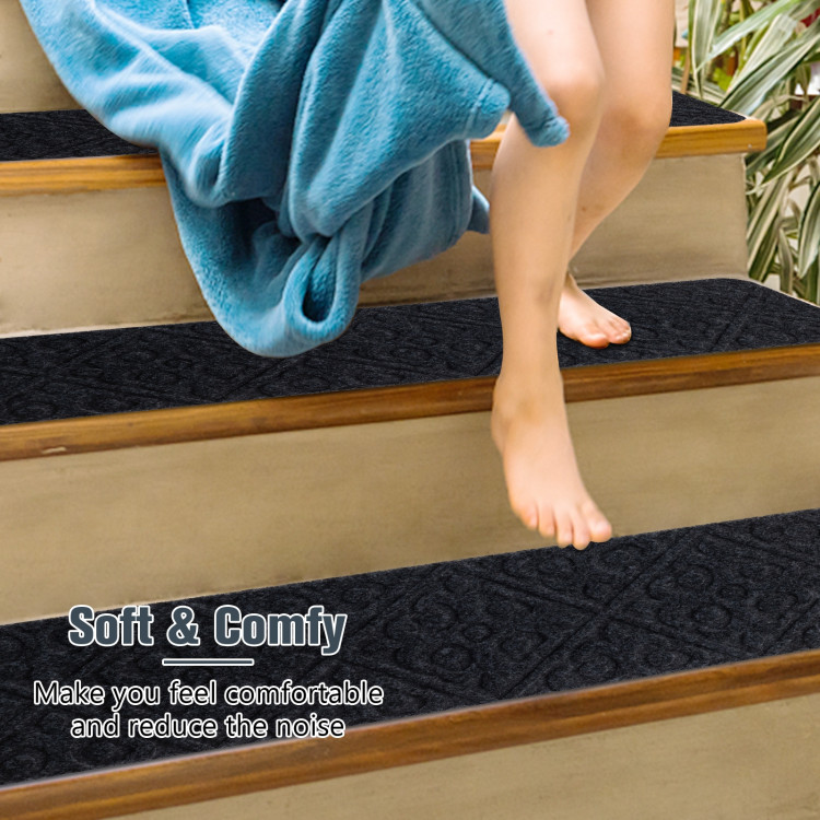 15Pcs Indoor Non-Slip Stair Carpet Mats for Wooden Steps-GrayCostway Gallery View 7 of 10