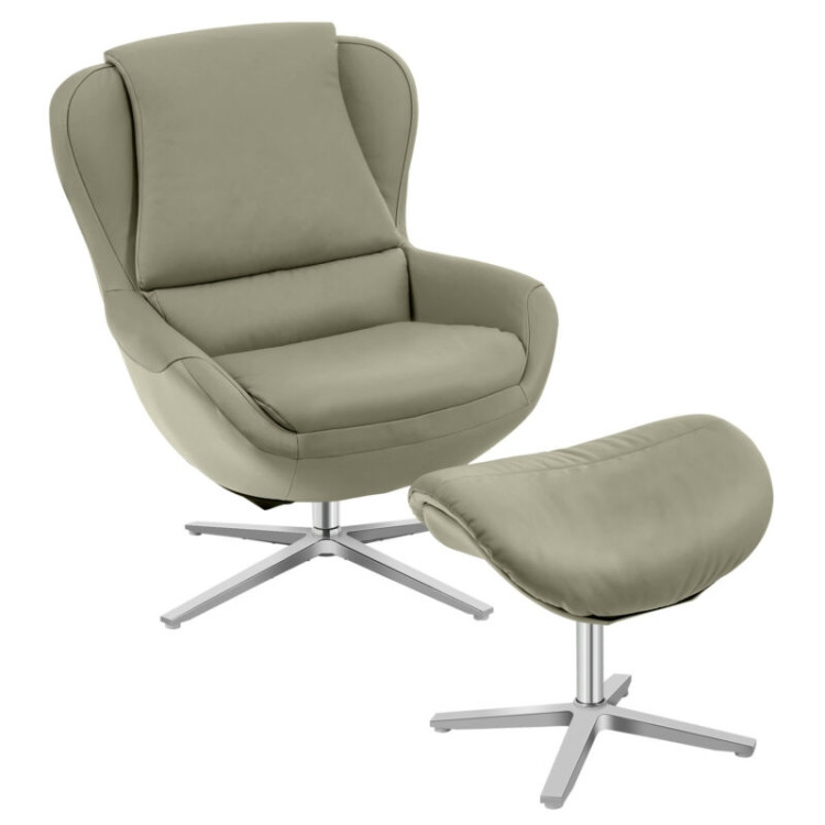 360°  Swivel Leather Lounge Chair with Ottoman and Aluminum Alloy Base-GrayCostway Gallery View 1 of 12