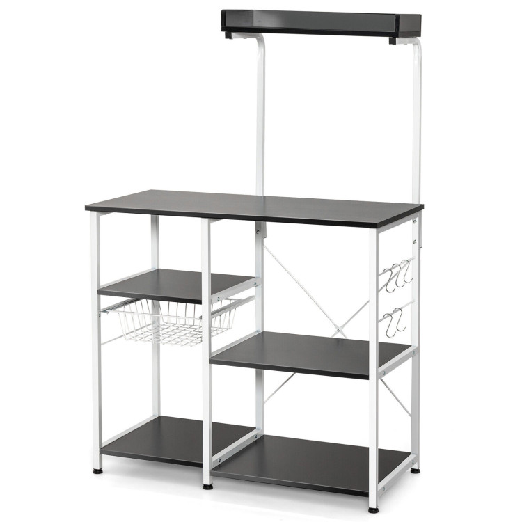 4-tier Kitchen Baker's Rack with Basket and 5 Hooks-BlackCostway Gallery View 3 of 10