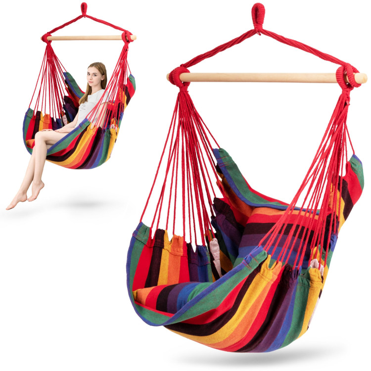 4 Color Deluxe Hammock Rope Chair Porch Yard Tree Hanging Air Swing Outdoor-RedCostway Gallery View 4 of 12