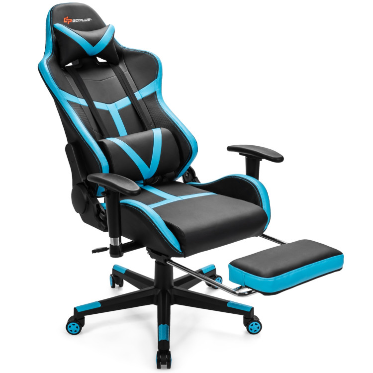 Reclining Racing Chair with Lumbar Support Footrest-BlueCostway Gallery View 9 of 12
