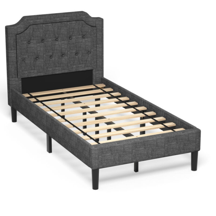 Linen Twin Upholstered Platform Bed with Frame Headboard Mattress FoundationCostway Gallery View 1 of 12
