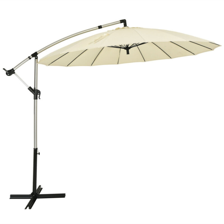 10 Feet Patio Offset Umbrella Market Hanging Umbrella for Backyard Poolside Lawn Garden-BeigeCostway Gallery View 1 of 12
