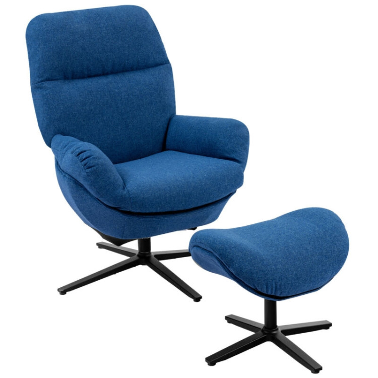 Upholstered Swivel Lounge Chair with Ottoman and Rocking Footstool-BlueCostway Gallery View 3 of 12