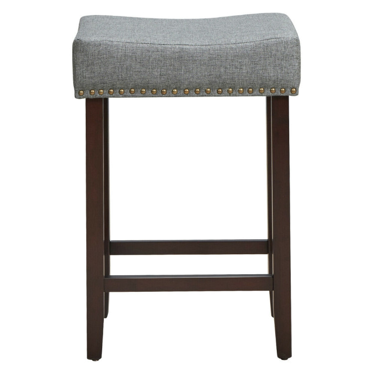 2 Pieces Nailhead Saddle Bar Stools with Fabric Seat and Wood Legs-GrayCostway Gallery View 8 of 12