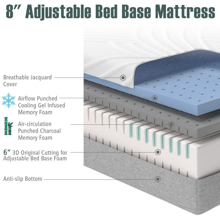 Twin XL Bed Mattress Gel Memory Foam Convoluted Foam for Adjustable BedCostway Gallery View 6 of 12