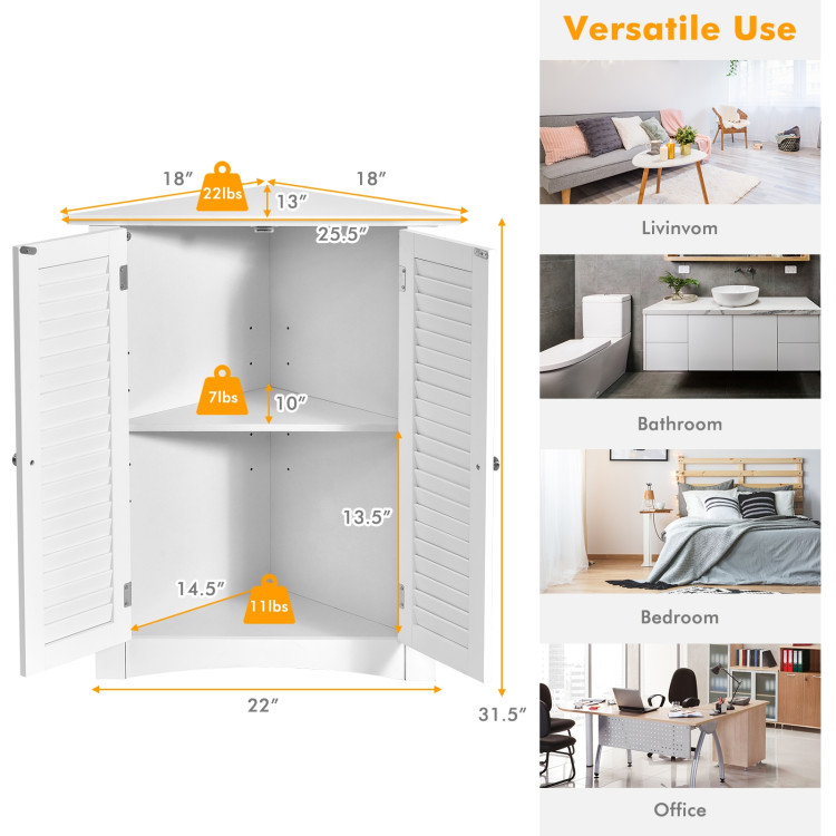Adjustable Corner Storage Cabinet with Shutter Doors-WhiteCostway Gallery View 4 of 10