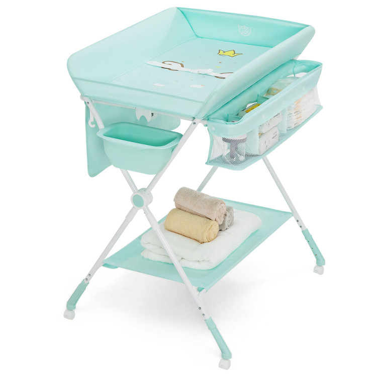 Foldable Baby Changing Table with Wheels-BlueCostway Gallery View 8 of 12