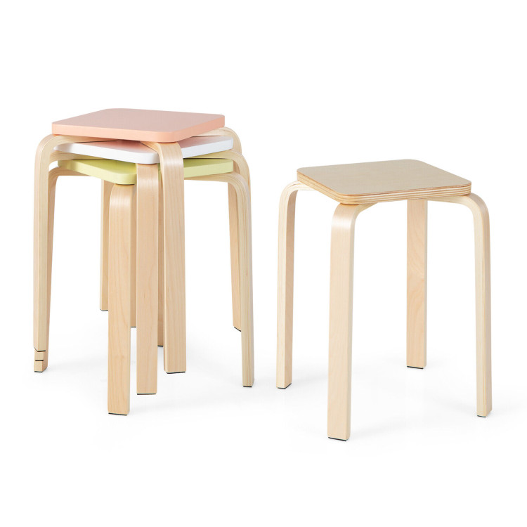 Set of 4 Colorful Square Stools with Anti-slip Felt Mats-MulticolorCostway Gallery View 1 of 11