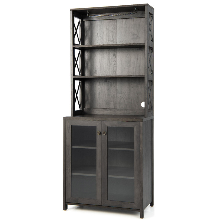 Tall Freestanding Bar Cabinet Buffet with Glass Holder and Adjustable Shelf-GrayCostway Gallery View 3 of 10