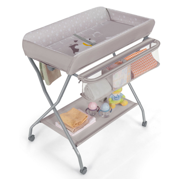 Baby Changing Table with Safety Belt and 4-side Defence-GrayCostway Gallery View 8 of 10
