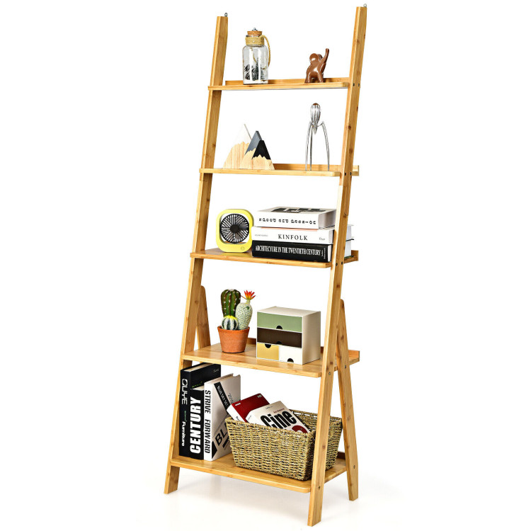 5-Tier Bamboo Ladder Shelf for Home Use-NaturalCostway Gallery View 7 of 10