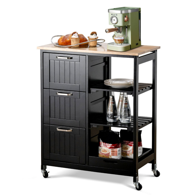 Rolling Kitchen Island Utility Storage Cart with 3 Large Drawers-BlackCostway Gallery View 3 of 9