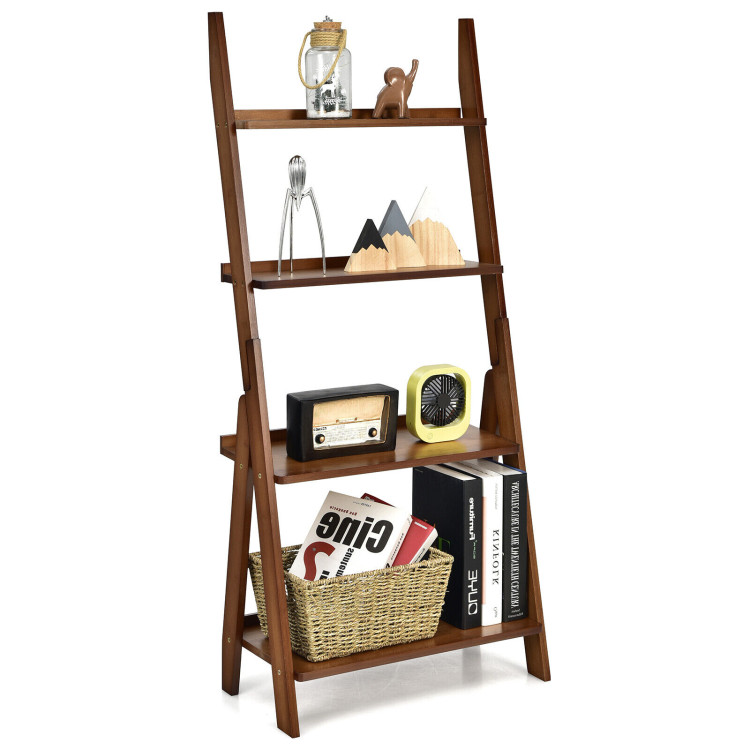 4-Tier Bamboo Ladder Shelf Bookcase for Study Room-BrownCostway Gallery View 7 of 10