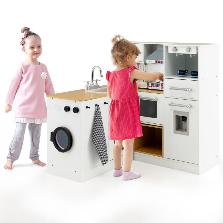 2-Pieces Wooden Kids Kitchen Playset with Light and SoundCostway Gallery View 3 of 10