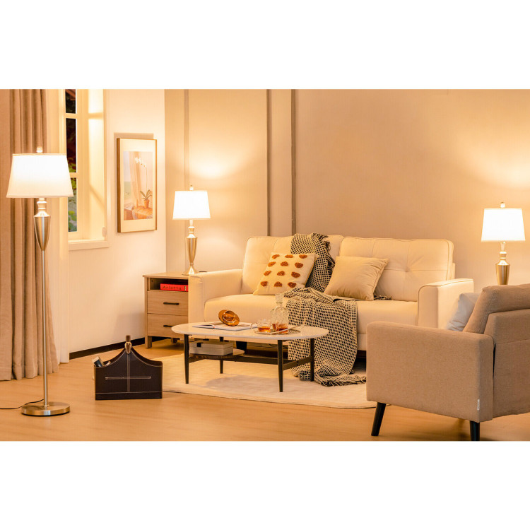 3 Piece Lamp with Set Modern Floor Lamp and 2 Table Lamps-SilverCostway Gallery View 2 of 10