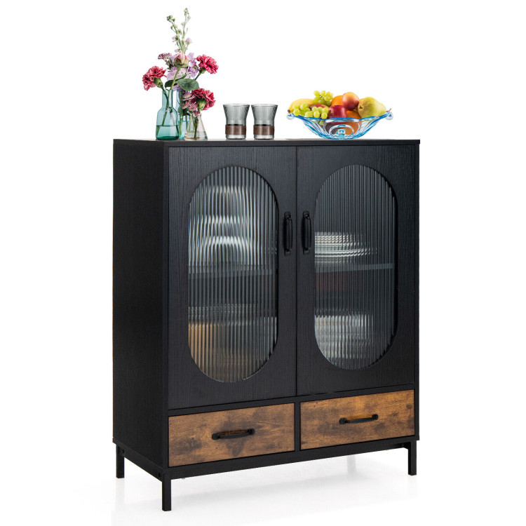 Kitchen Industrial Buffet Sideboard with Tempered Glass Doors-BlackCostway Gallery View 8 of 10