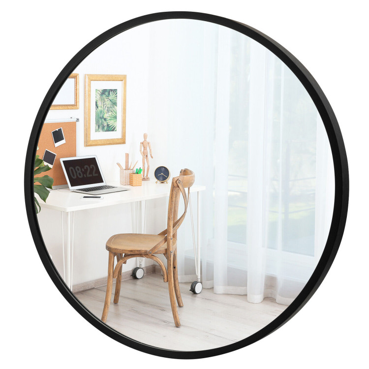 16-inch Round Wall Mirror with Aluminum Alloy Frame-BlackCostway Gallery View 8 of 10