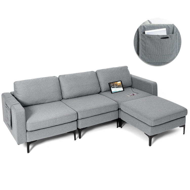 1/2/3/4-Seat Convertible Sectional Sofa with Reversible Ottoman-3-Seat L-shapedCostway Gallery View 14 of 17