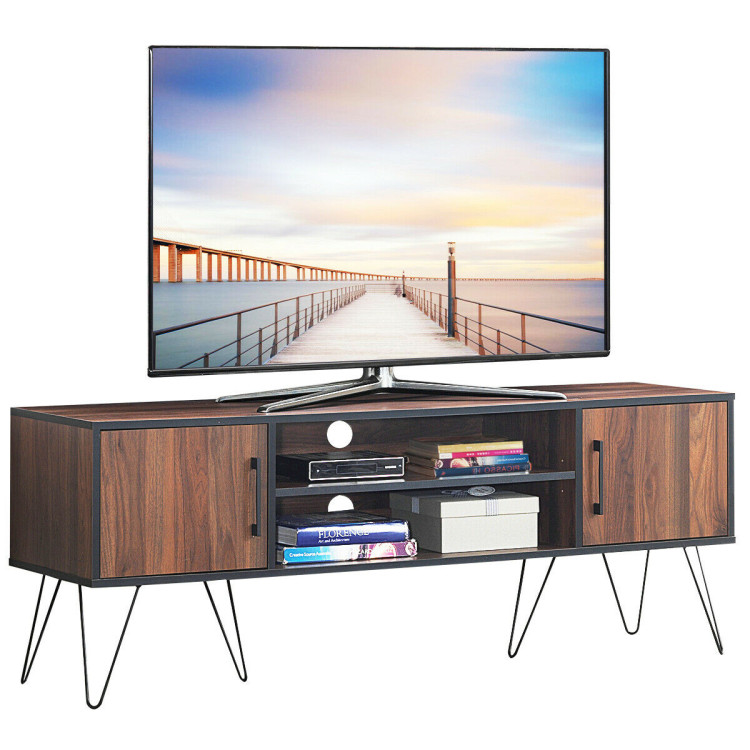 Retro Modern TV Stand with 6 Metal Legs for TVs up to 65 Inch with 2 Cable HolesCostway Gallery View 10 of 12