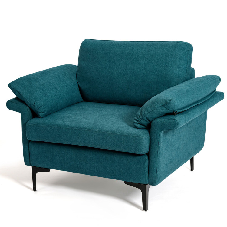 Modern Fabric Accent Armchair with Original Distributed Spring and Armrest Cushions-Peacock BlueCostway Gallery View 7 of 9