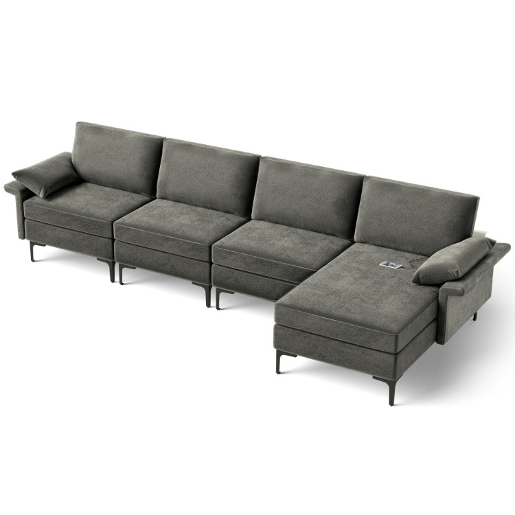 Extra Large L-shaped Sectional Sofa with Reversible Chaise and 2 USB Ports for 4-5 People-GrayCostway Gallery View 7 of 11