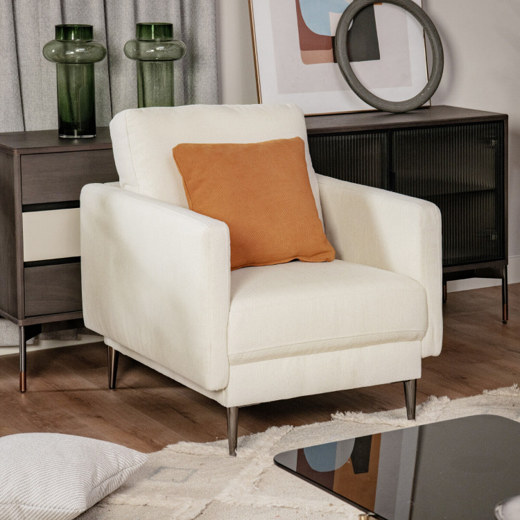 Modern Upholstered Accent Chair with Removable Backrest Cushion-WhiteCostway Gallery View 6 of 11