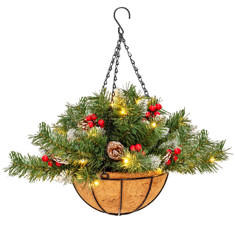 Pre-Lit Artificial Christmas Hanging Basket with Pine ConesCostway Gallery View 1 of 11
