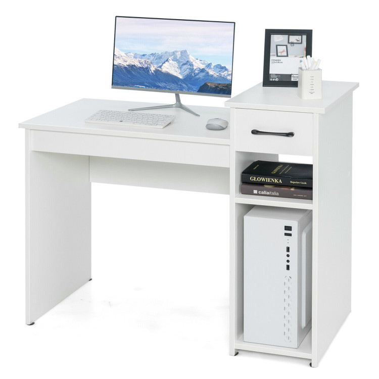 Computer Desk PC Laptop Table with Drawer and Shelf-WhiteCostway Gallery View 4 of 10