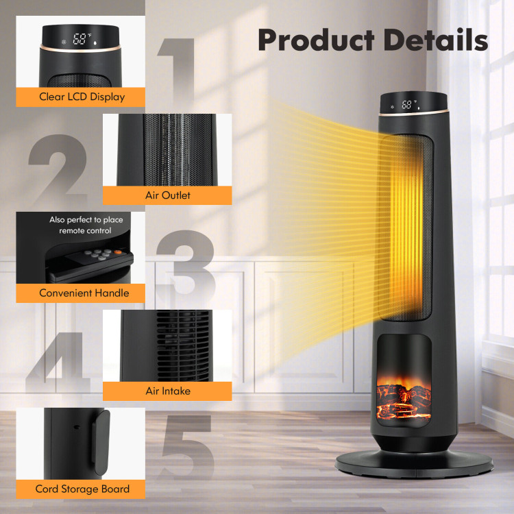 1500W PTC Fast Heating Space Heater for Indoor Use-BlackCostway Gallery View 11 of 11
