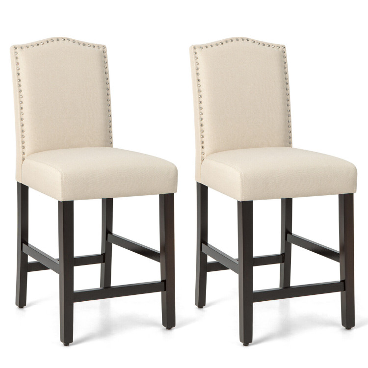 2 Pcs Fabric Nail Head Counter Height Dining Side Chairs Set-BeigeCostway Gallery View 1 of 9