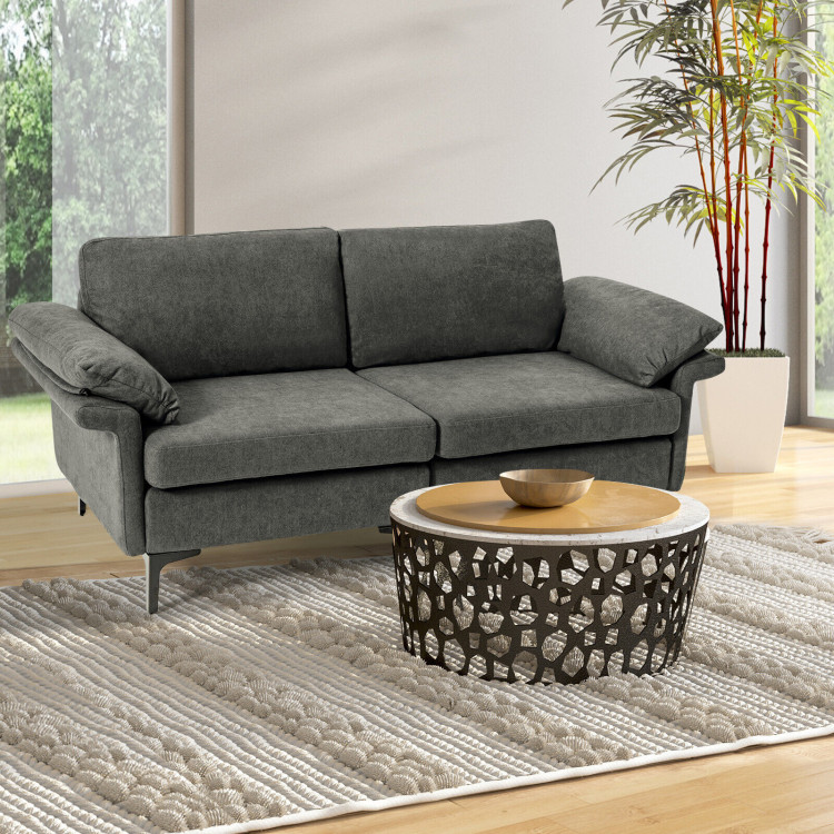 Modern Fabric Loveseat Sofa for with Metal Legs and Armrest Pillows-GrayCostway Gallery View 2 of 10