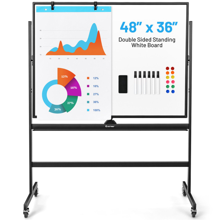 Double-sided Magnetic Mobile Whiteboard with Stand, Height-adjustable &  Lockable Wheels, 48 x 36