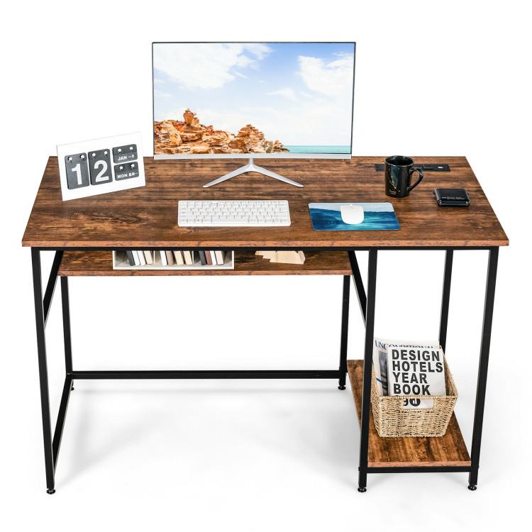 48 Inch Computer Desk with Power Outlet USB Ports-Rustic BrownCostway Gallery View 8 of 10