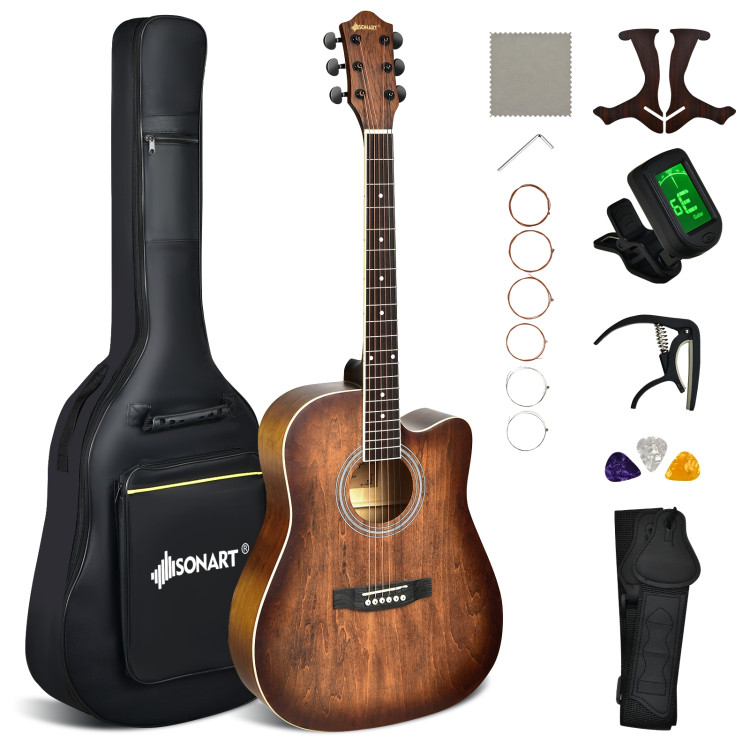 41 Inch Full Size Cutaway Acoustic Guitar Set for Beginner-CoffeeCostway Gallery View 3 of 10