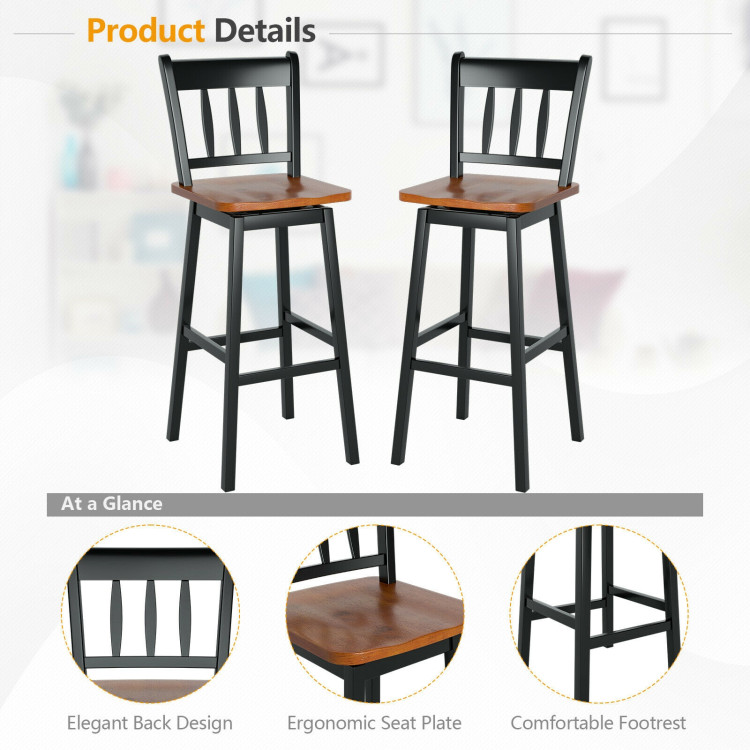 30.5 Inches Set of 2 Swivel Bar Stools with 360° Swiveling-BlackCostway Gallery View 8 of 8