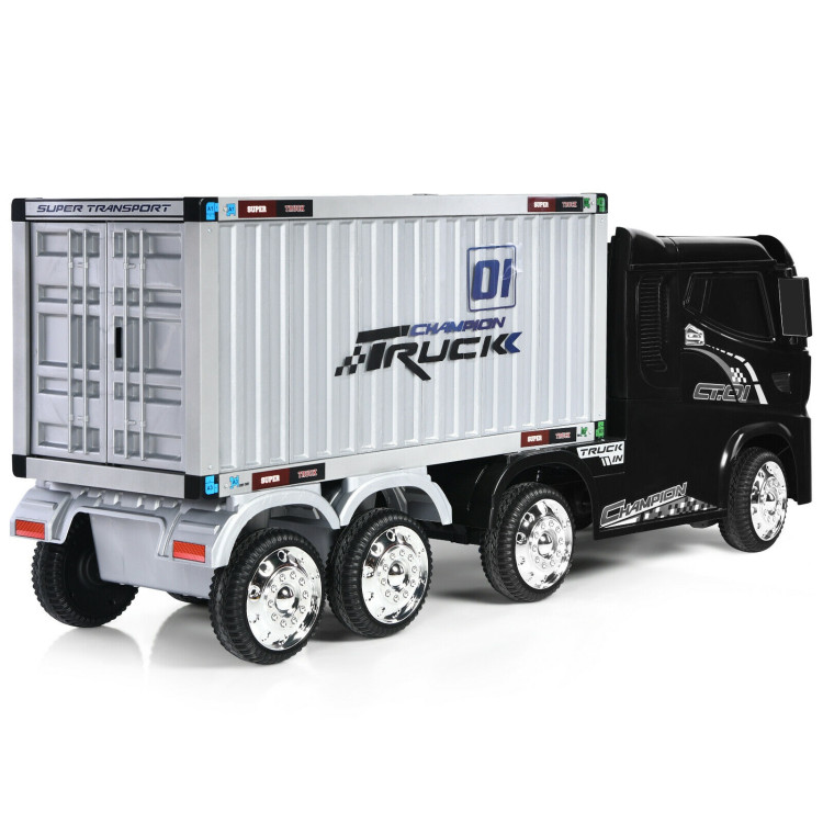12V Kids Semi-Truck with Container and Remote Control-BlackCostway Gallery View 7 of 12